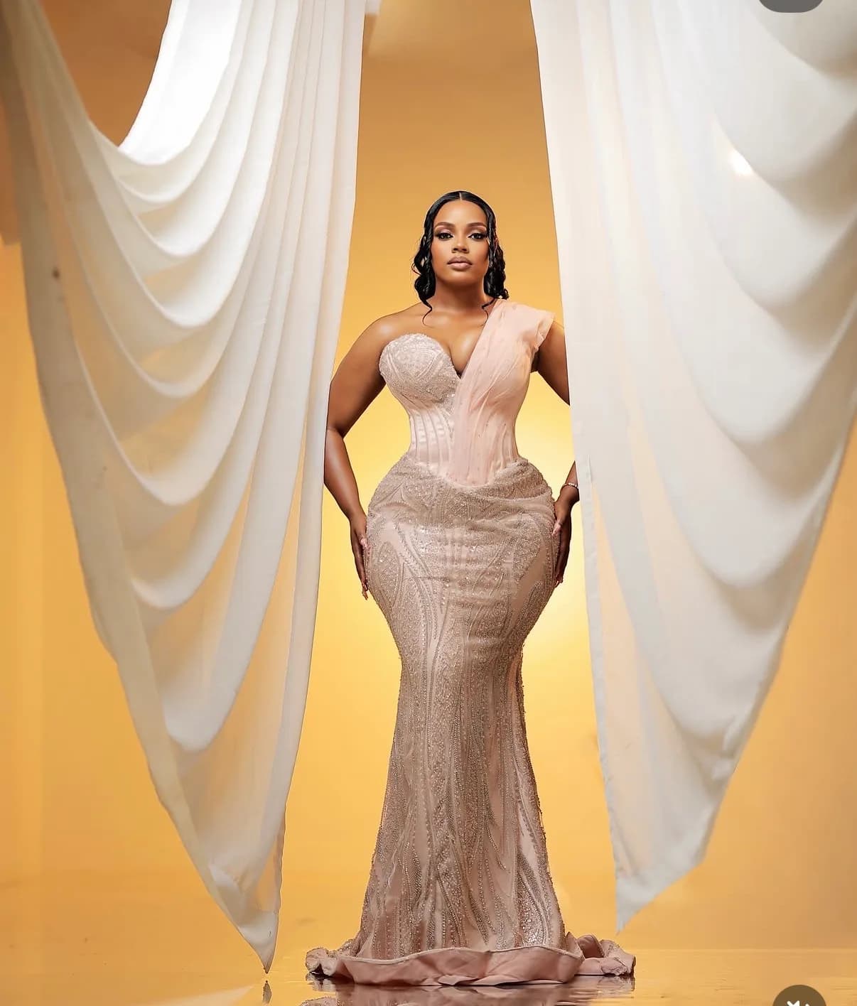 Blush Beaded One Shoulder