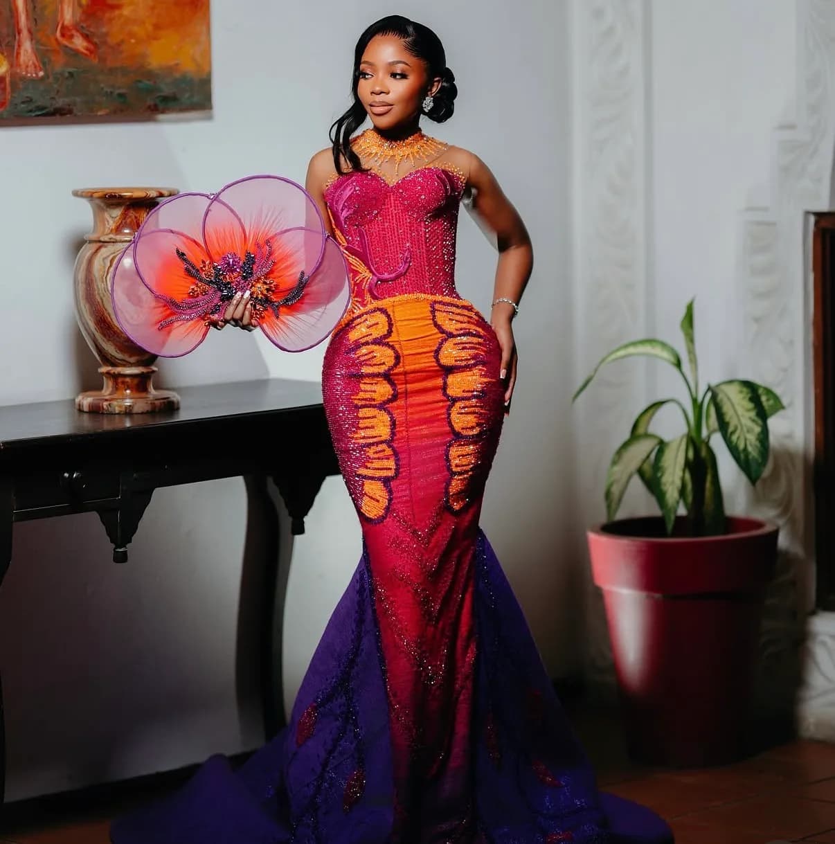 Orange Panel Beaded Dress