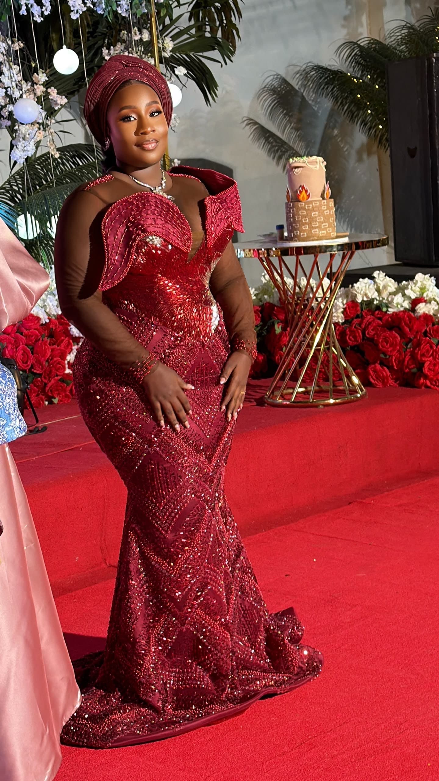 Burgundy Beaded Draped Dress, photo 1 of 5