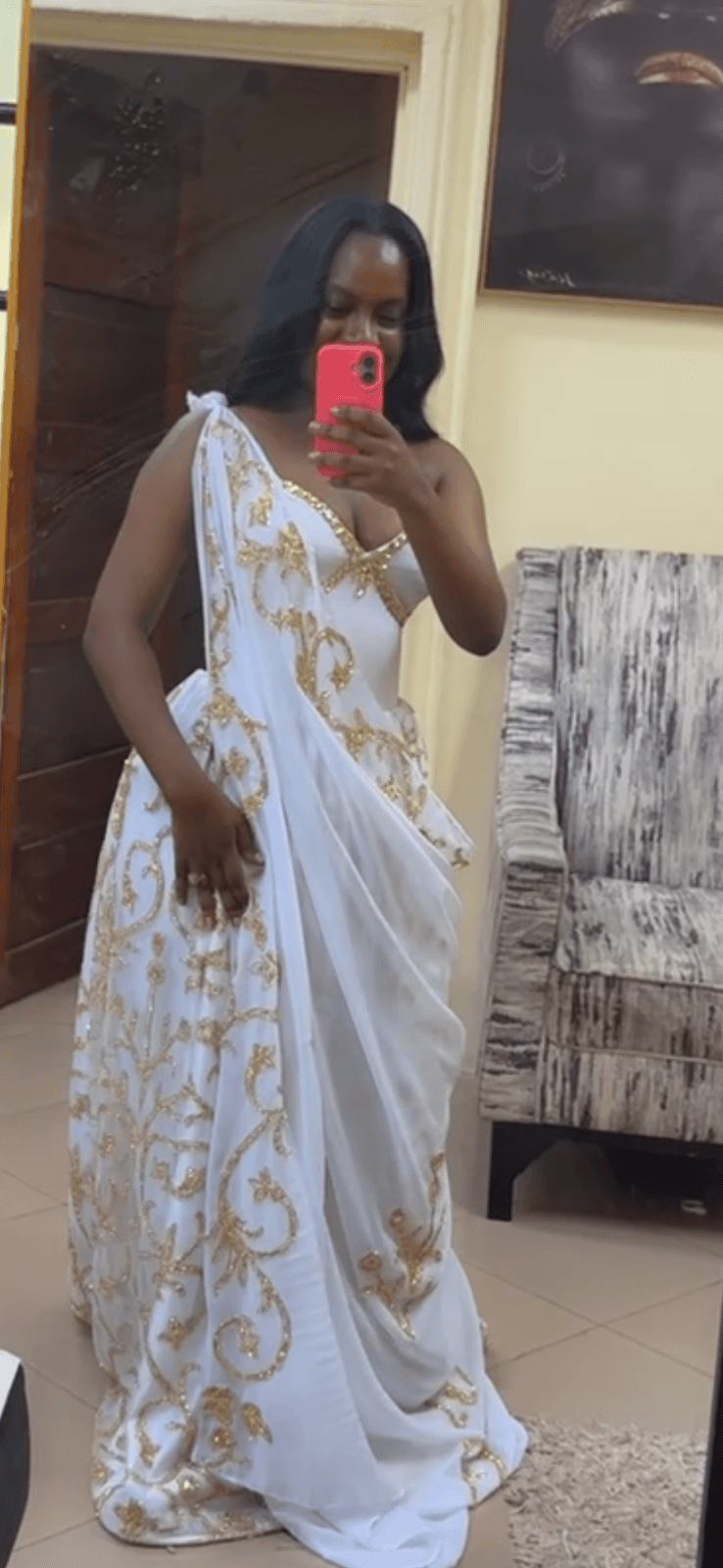 Elegant White and Gold Embroidered Traditional Dress, photo 1 of 5