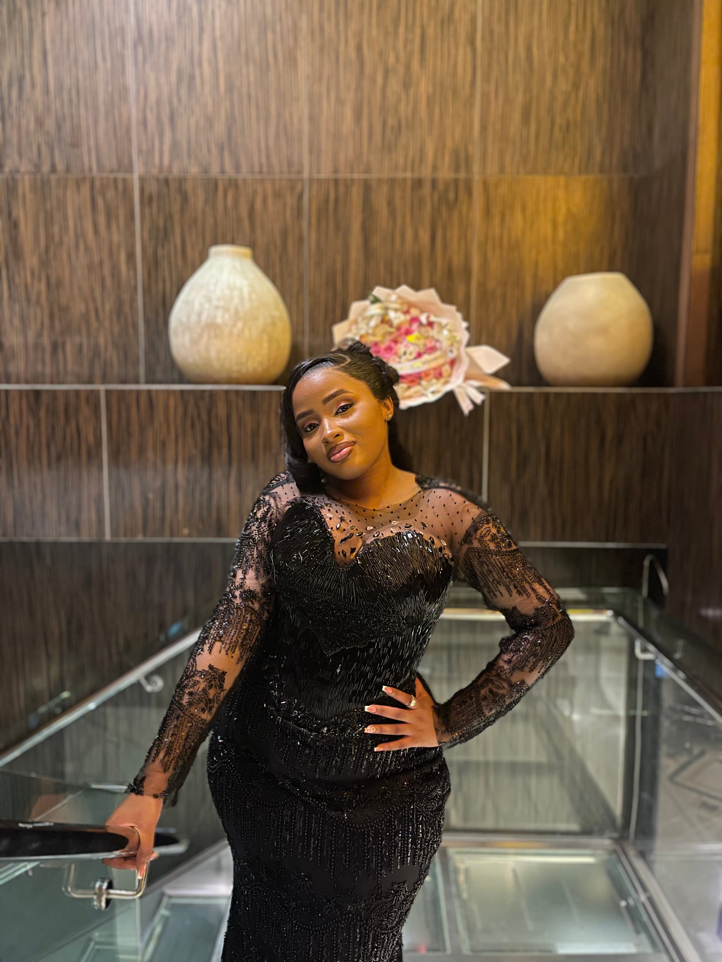 Black Beaded Sheer Sleeve Dress, photo 1 of 5