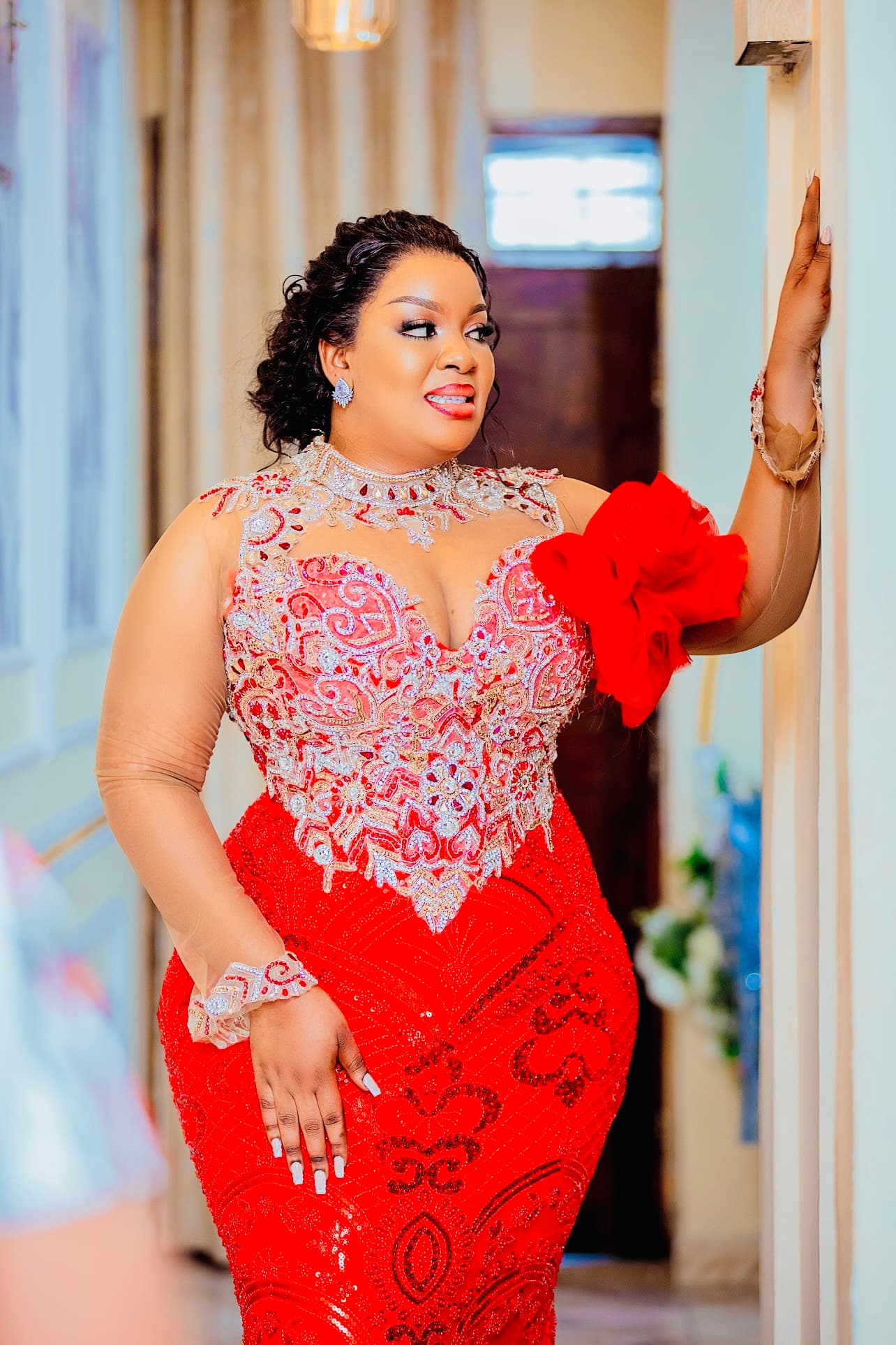 Red Beaded Applique Dress, photo 1 of 3