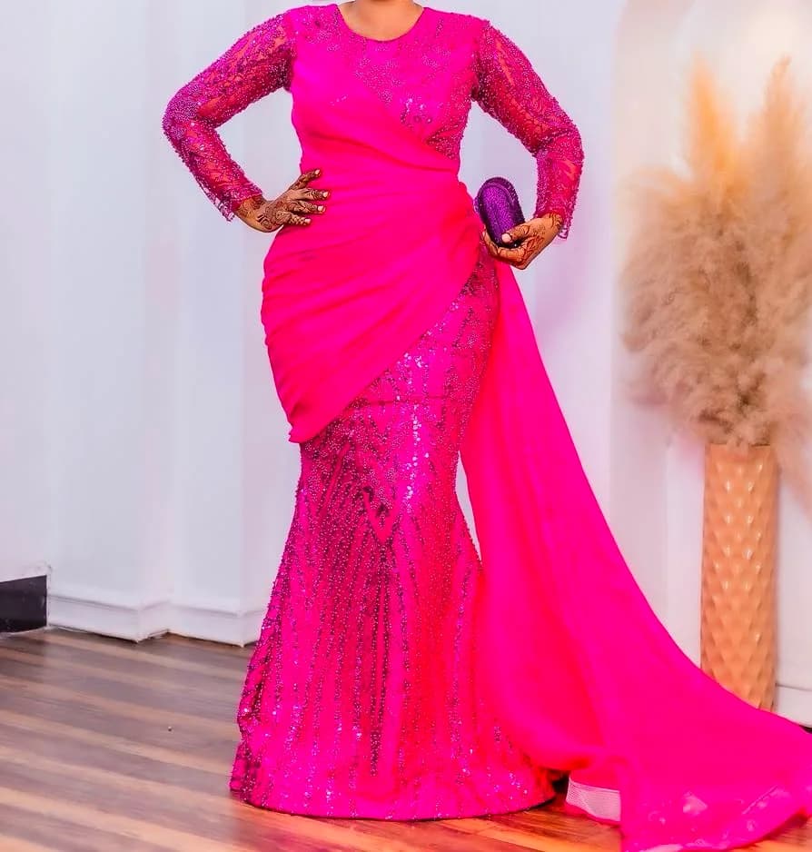 Pink Sequined Lace Dress