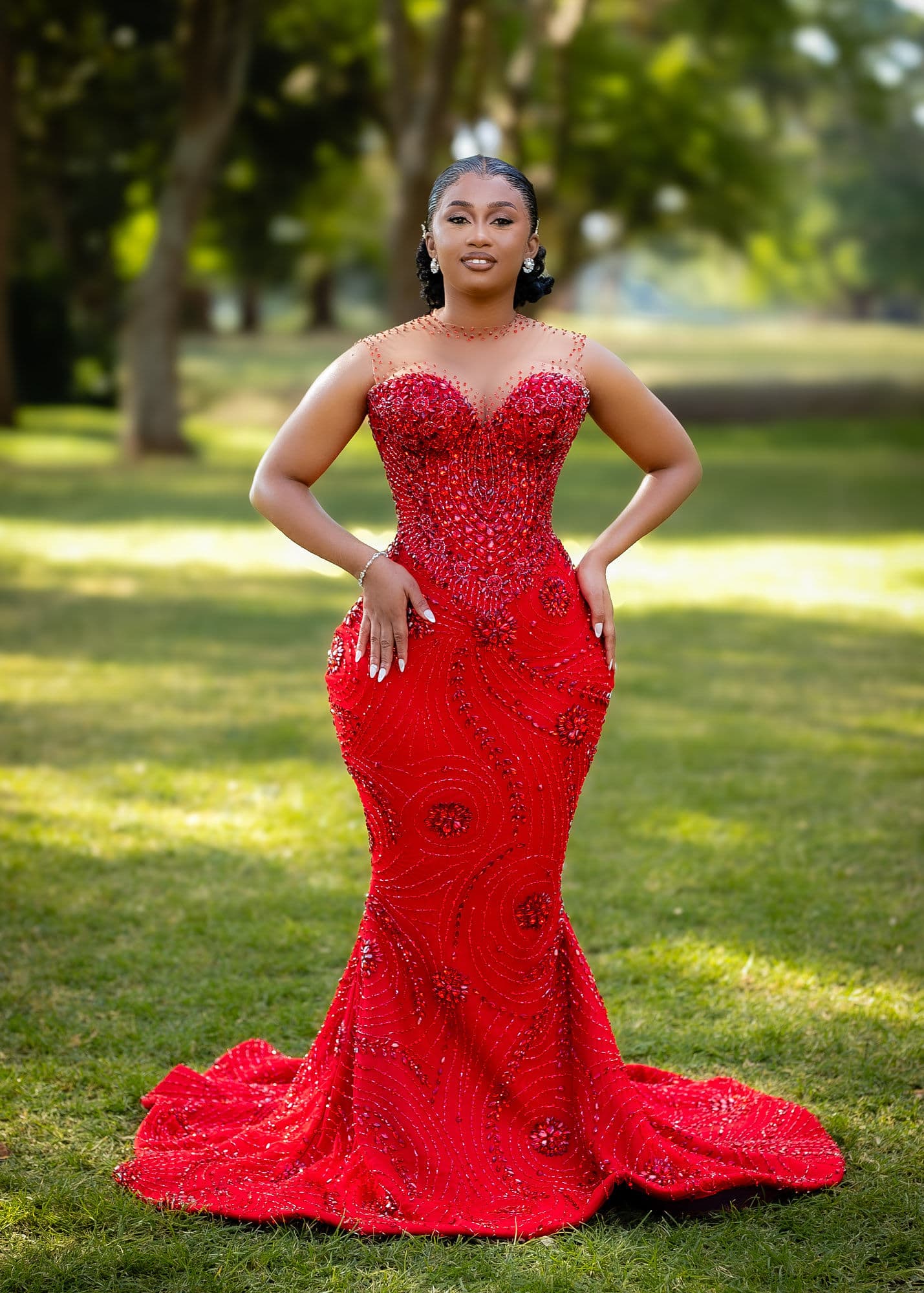 Beaded Illusion Neckline Dress