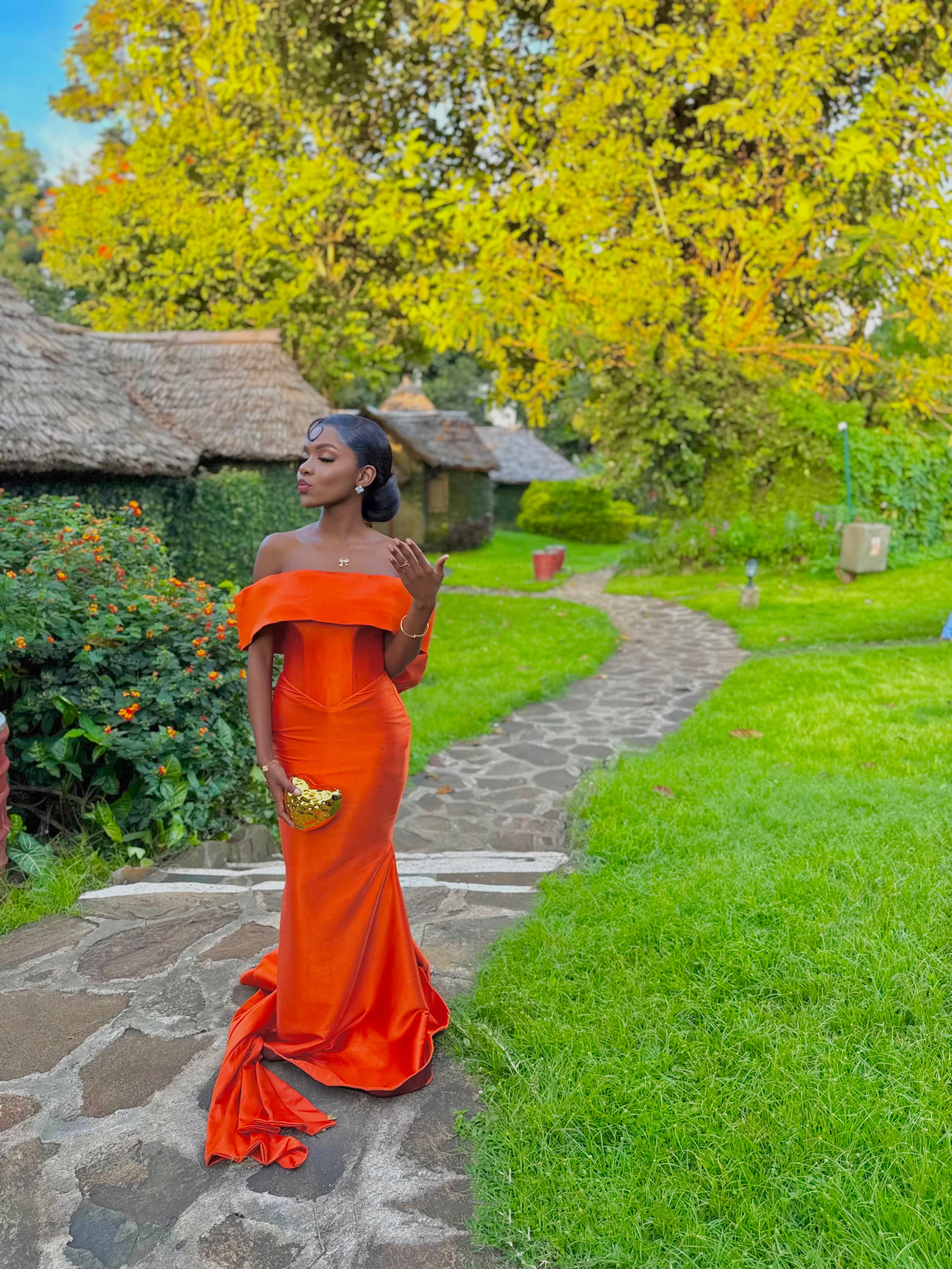 Orange Ruffle Off Shoulder