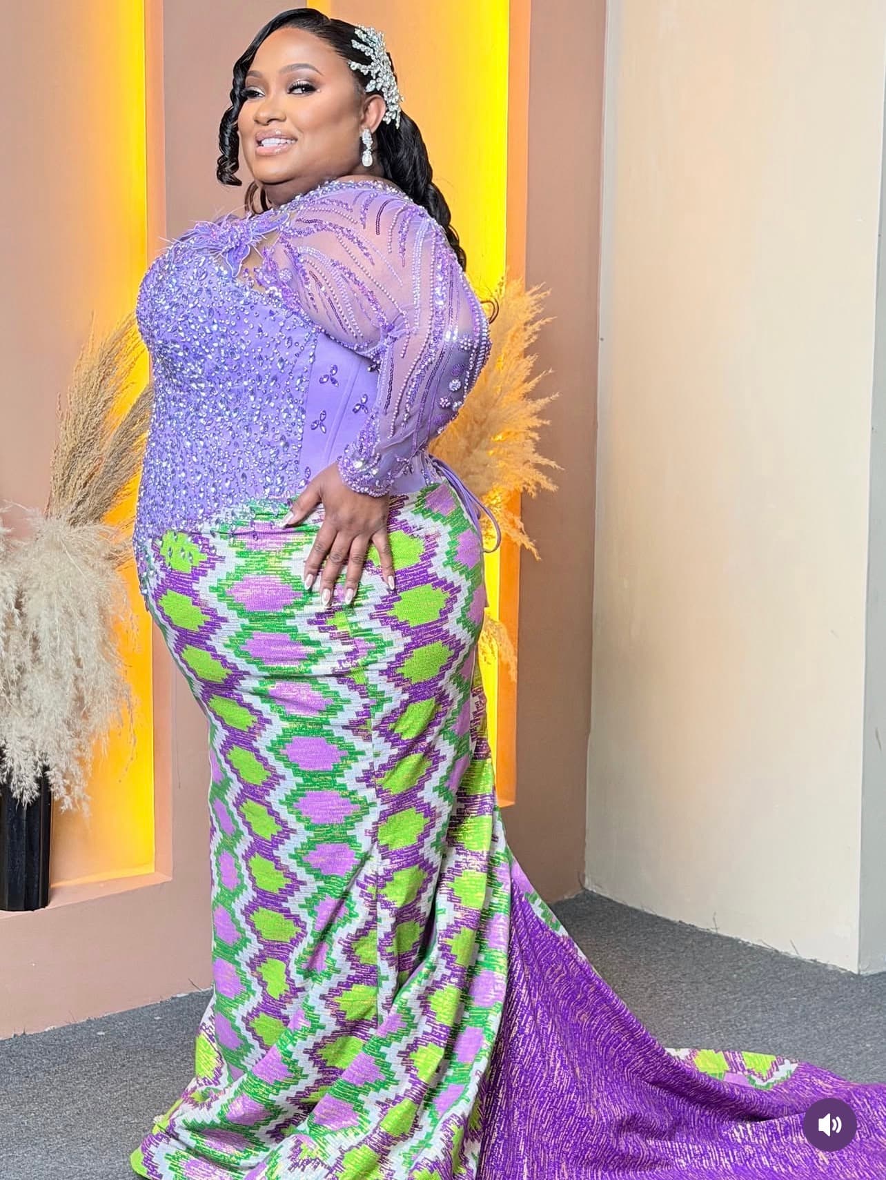 Elegant Purple and Green Kitenge Mermaid Dress
