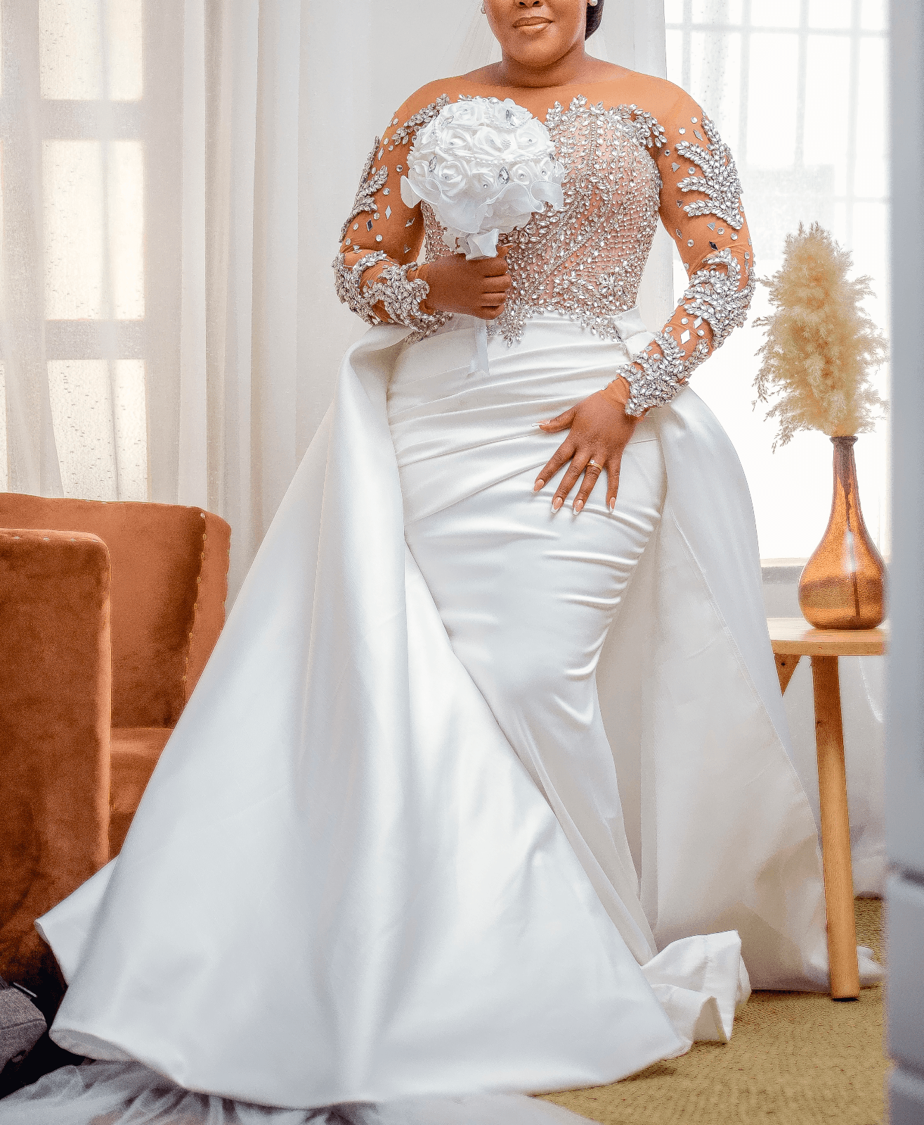Crystal Satin Overskirt Gown