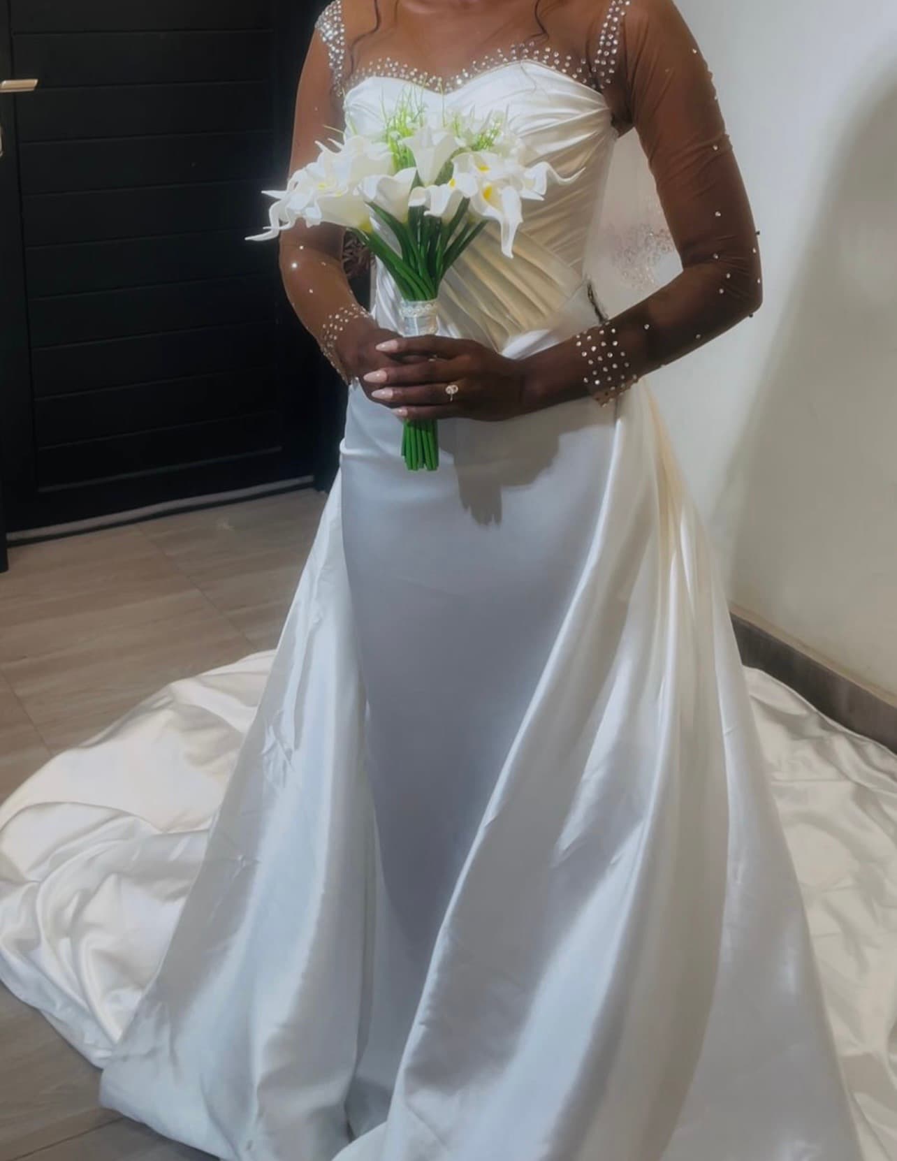 Beaded Sheer Sleeve Dress, photo 1 of 4