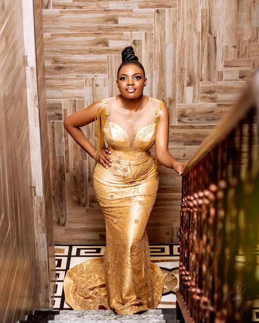 Gold Beaded Back Gown, photo 1 of 5