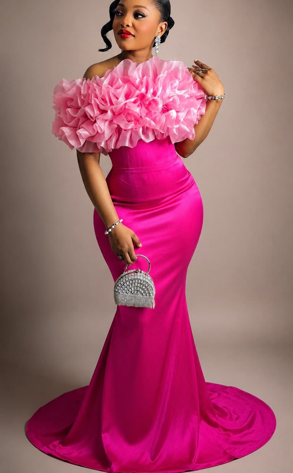 Ruffled Off Shoulder Gown