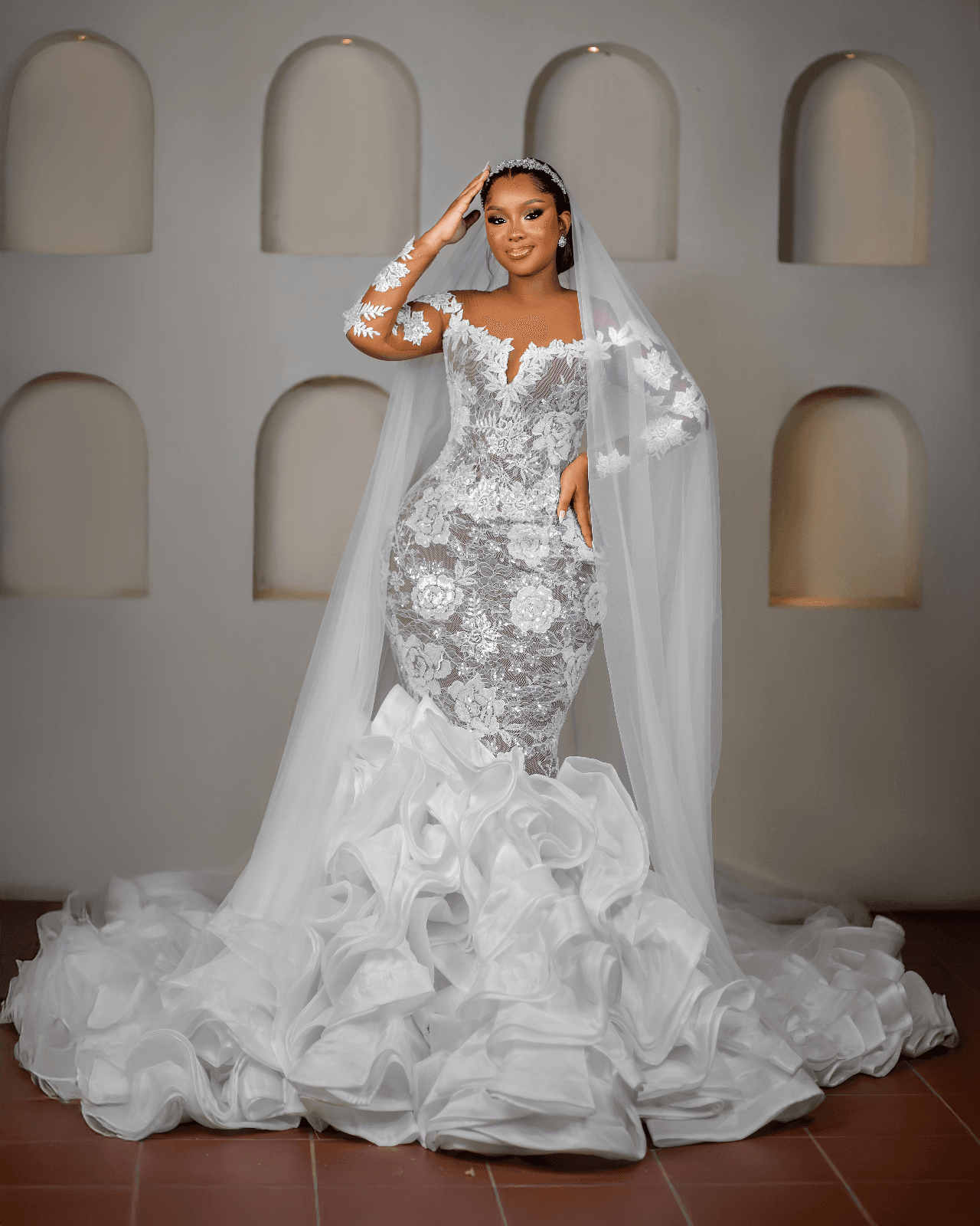 Ivory Lace Ruffle Mermaid, photo 1 of 3