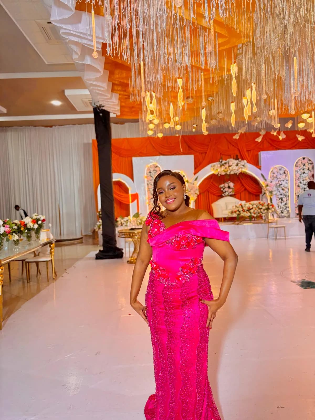 Beaded Floral Drape Dress